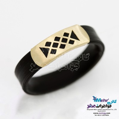 انگشتر طلا و چرم - طرح هندسی