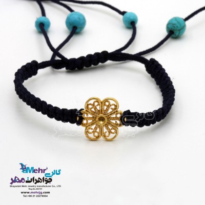دستبند طلا و بافت - طرح گل
