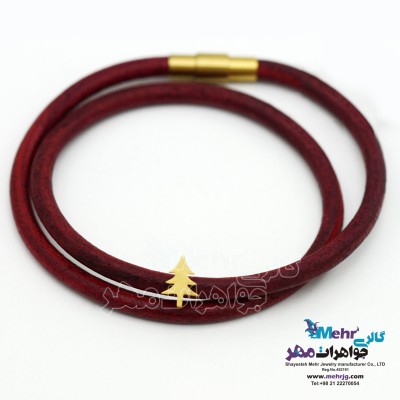 دستبند طلا و چرم - طرح درخت کریسمس