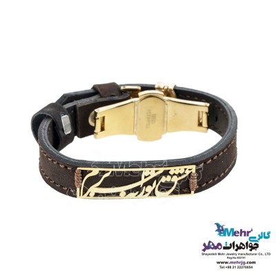 دستبند طلا و چرم - طرح عشق تو را به سر برم