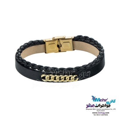 دستبند طلا و چرم - طرح کارتیه