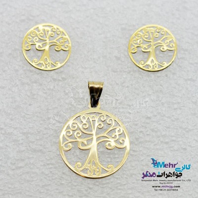 نیم ست طلا - آویز و گوشواره - طرح درخت زندگی