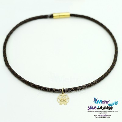 گردنبند طلا و چرم - طرح جغد