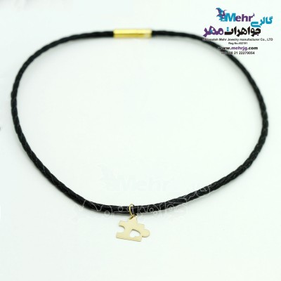 گردنبند طلا و چرم - طرح پازل قلب