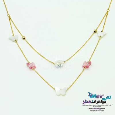 گردنبند طلا - طرح گل و پروانه