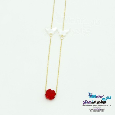 گردنبند طلا - طرح گل و پروانه