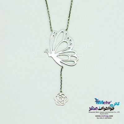 گردنبند طلا - طرح گل و پروانه