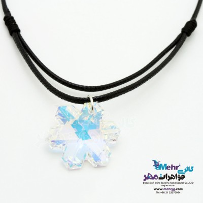 گردنبند طلا و چرم - سنگ سواروسکی برف