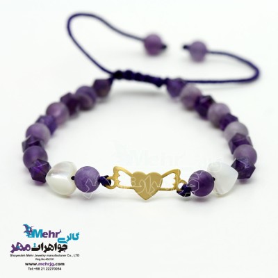 دستبند طلا و سنگ - طرح بال عشق