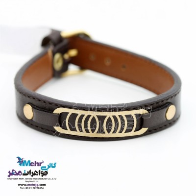 دستبند طلا و چرم - طرح هندسی