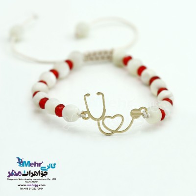 دستبند طلا و سنگ - طرح گوشی پزشکی