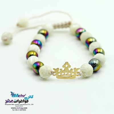 دستبند طلا و سنگ - طرح تاج