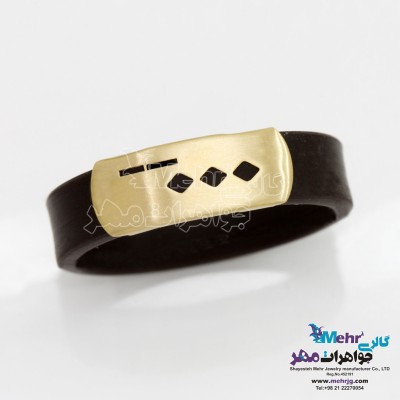انگشتر طلا و چرم - طرح هندسی