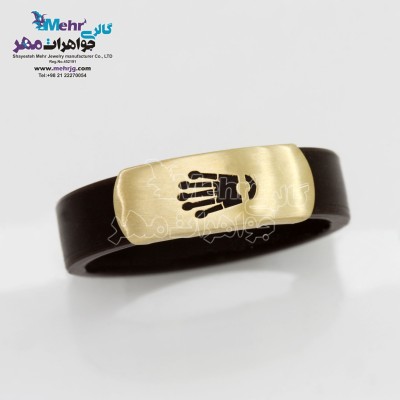 انگشتر طلا و چرم - طرح تاج رولکس