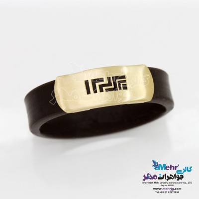 انگشتر طلا و چرم - طرح هندسی