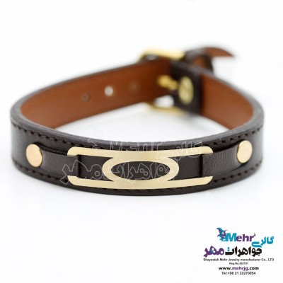دستبند طلا و چرم - طرح هندسی