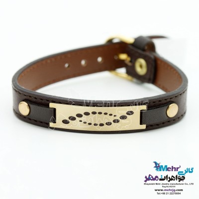 دستبند طلا و چرم - طرح توپی