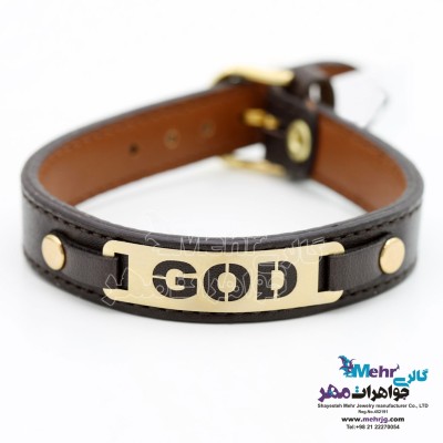 دستبند طلا و چرم - طرح خدا