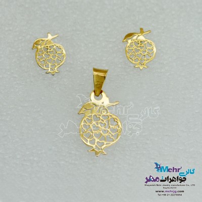 نیم ست طلا - آویز و گوشواره - طرح انار و قلب