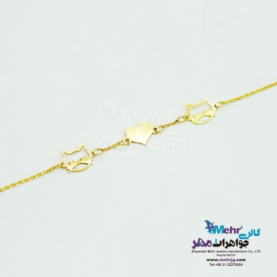 دستبند طلا - طرح گربه و قلب