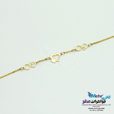 دستبند طلا - طرح بی‌نهایت و قلب