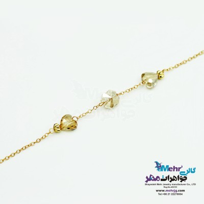 دستبند طلا و سنگ - سواروسکی قلب و گل