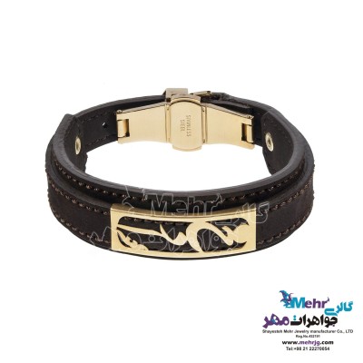 دستبند طلا و چرم - طرح خدا