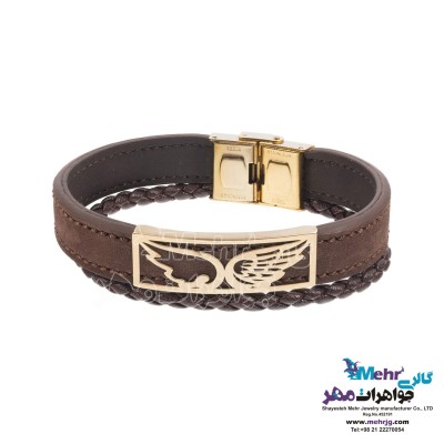 دستبند طلا و چرم - طرح بال