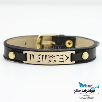 دستبند طلا و چرم - طرح خط میخی