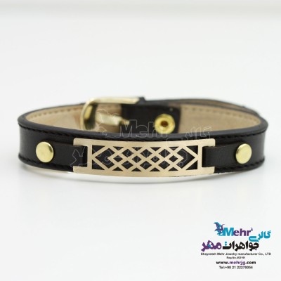 دستبند طلا و چرم - طرح هندسی