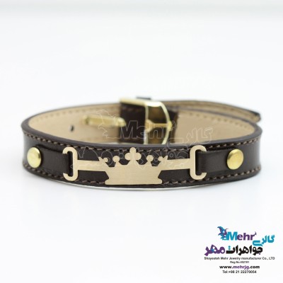 دستبند طلا و چرم - طرح تاج
