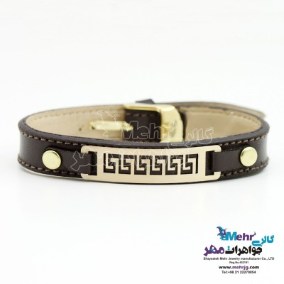 دستبند طلا و چرم - طرح هندسی