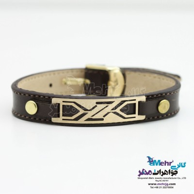 دستبند طلا و چرم - طرح پیکان