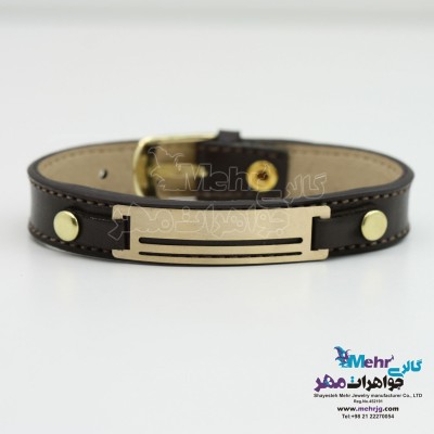 دستبند طلا و چرم - طرح خطوط موازی