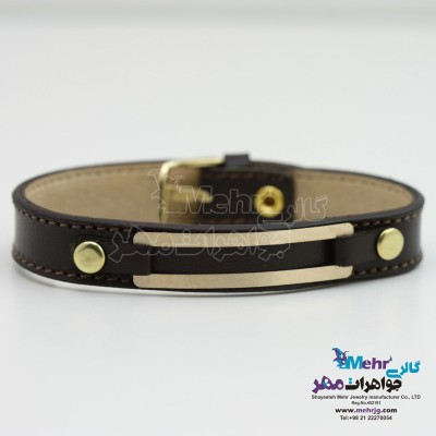 دستبند طلا و چرم - طرح هندسی