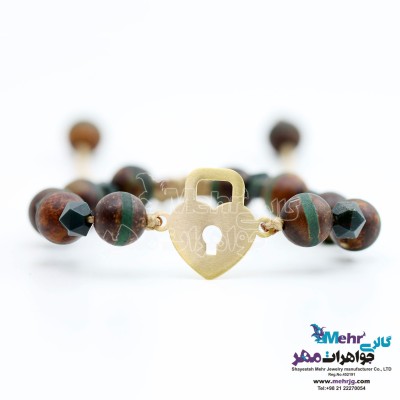 دستبند طلا و سنگ - طرح قفل و قلب