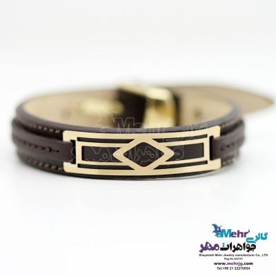 دستبند طلا و چرم - طرح هندسی