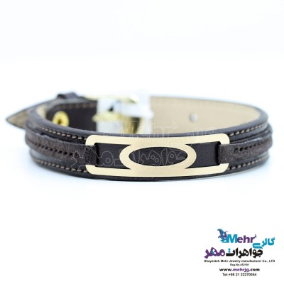 دستبند طلا و چرم - طرح هندسی