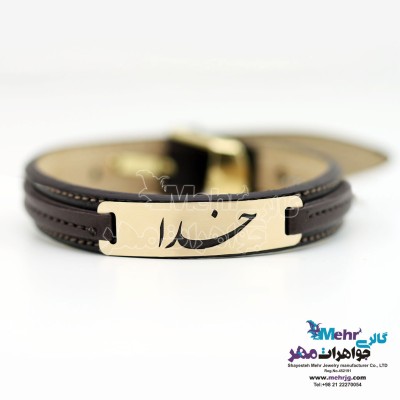 دستبند طلا و چرم - طرح خدا