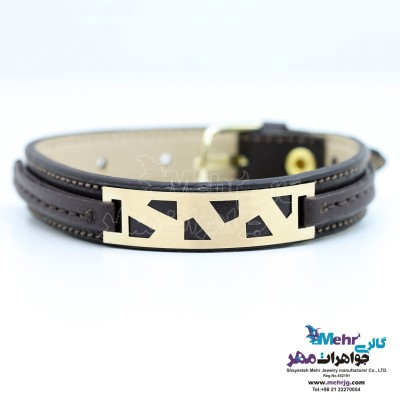 دستبند طلا و چرم - طرح هندسی