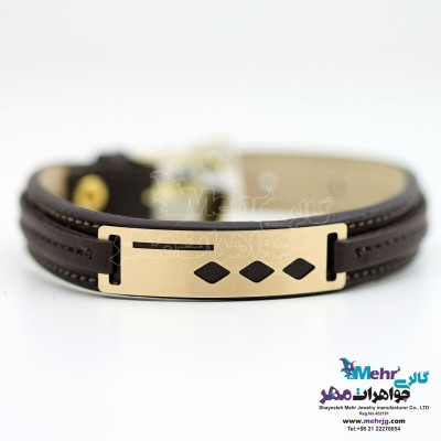 دستبند طلا و چرم - طرح هندسی