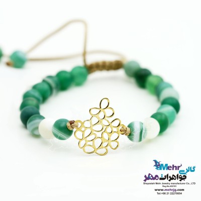 دستبند طلا و سنگ - طرح گل