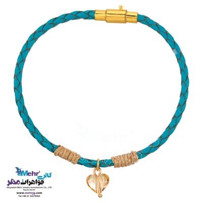 دستبند طلا و چرم - سنگ سواروسکی قلب