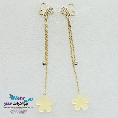 گوشواره طلا - طرح گل و پروانه