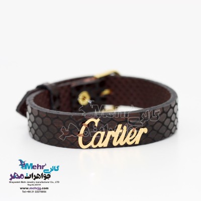 دستبند طلا و چرم - طرح کارتیه