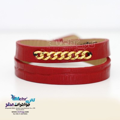 دستبند طلا و چرم - طرح کارتیه