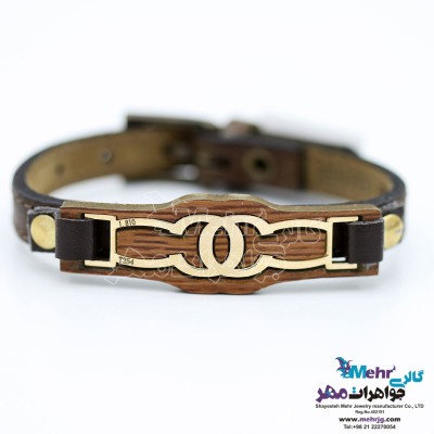 دستبند طلا و چرم - طرح شنل