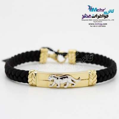 دستبند طلا و چرم - طرح جگوار