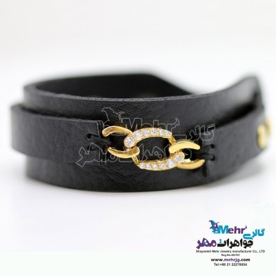 دستبند طلا و چرم - طرح کارتیه