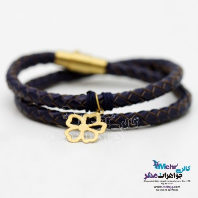 دستبند طلا و چرم - طرح گل پنج پر